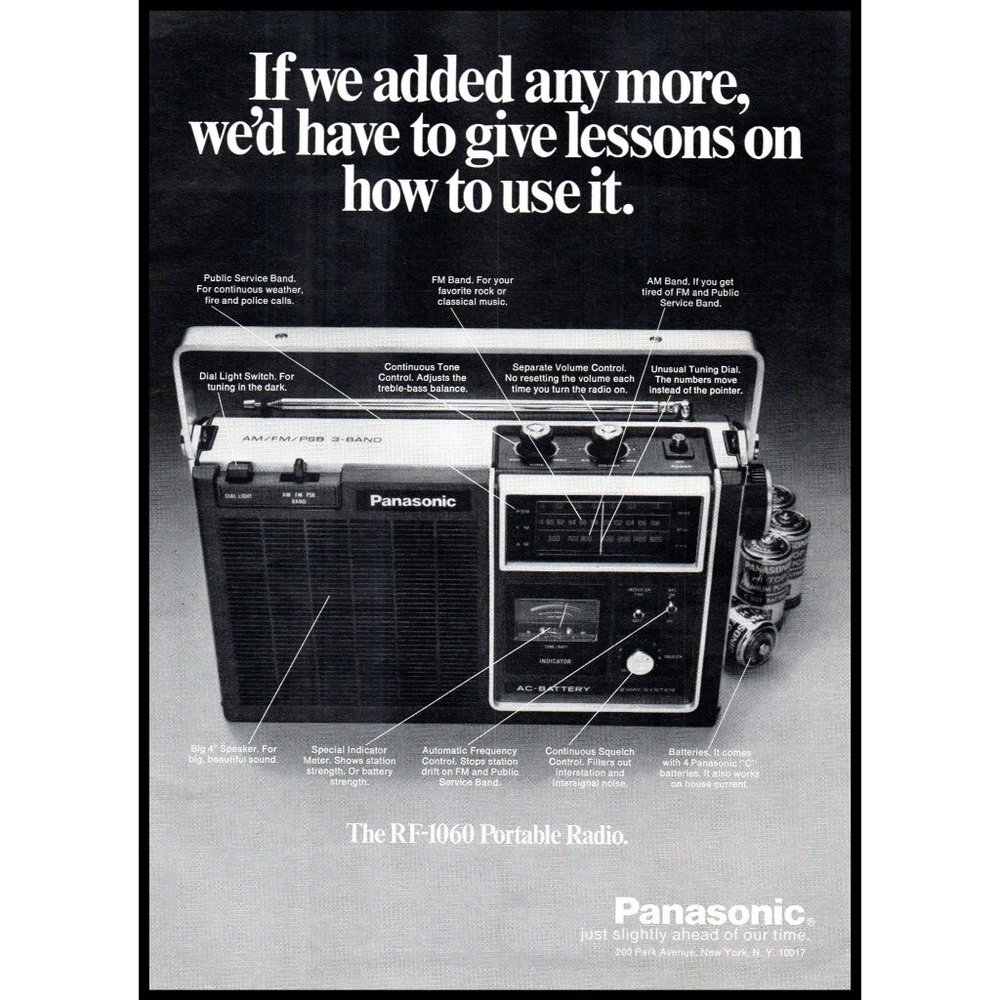 1973 Panasonic RF-1060 Portable Radio Vintage Print Ad 70s Tech Wall Art Photo